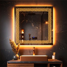Dorein Amber Led'li Lazer Kumlamalı Lavabo & Banyo Aynası Dokunmatik Sensörlü 90 X 90 Turuncu