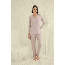 Civetta Uzunkollu Boydan Düğmeli V Yaka Pijama Takımı VİZON