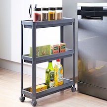 Slim 3 Katlı Tekerlekli Raf Ünitesi Beyaz, Banyo Rafı, Mutfak Rafı, Servis Sehpası, Organizer - Antrasit