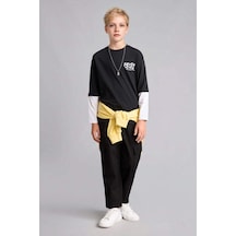 Defacto Pamuklu Kargo Jogger Paça Gabardin Siyah Pantolon Erkek Çocuk F1970a826aubk81 Siyah-bk81
