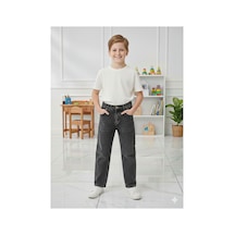 Erdem Kıds Erkek Çocuk Pamuklu Beli Lastikli Baggy Jean Pantolon Rahat Kalıp Geniş Bol Paça Kot Pantolon Füme Gri Füme Gri