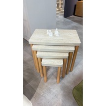 4lü Traverten Zigon Sehpa Bohem Ceviz Ayak Bej