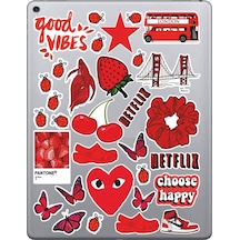 Kırmızı Temalı Sticker Seti Laptop Ajanda Pc Tablet Telefon Defter Etiket Bullet Journal Diğer