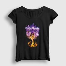 Presmono Kadın Phoenix Rising Deep Purple T-shirt Siyah
