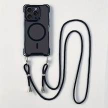 Chenkestoreone İphone 14 Şeffaf Siyah Manyetik Kablosuz Şarj Askılı Transparan Telefon Kılıfı