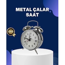 Alarmlı Dekoratif Yuvarlak Masa Saati Gümüş Renk Sessiz Ve Işıklı Antrasit Melanj