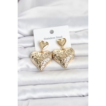 316l Çelik Gold Renk Kalp Model Kadın Küpe Tj-bkp11825 Beyaz