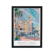 Monte Carlo Monaco Travel Poster Ahşap Çerçeveli Dekoratif Duvar Tablosu Siyah