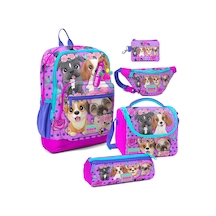 Coral High Kız Çocuk Pembe Köpek Desenli Beşli İlkokul Okul Çanta Seti