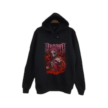 Demon Slayer Anime Baskılı Unisex %100 Pamuk Kapüşonlu Siyah Sweatshirt Siyah