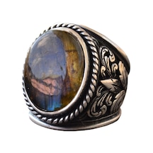 Erkekler İçin İnce Taş Koleksiyonu: 925 Ayar Gümüş Yüzükler - Doğal Taş Seçimi Labradorit Gümüş