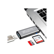 Kyrotech Macbook, Type-c Portlu Telefon, Tablet, Bilgisayar, Uyumlu Type-c To Usb 3.0 Sd Micro Sd Kart Okuyucu 3 Portlu Çevirici Dönüştürücü Hub Adaptör