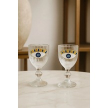 2 Li Kristal Cam Kahve Yanı Su Bardağı Nazar Göz Bardak 75ml Şeffaf