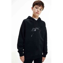 Tshirthane Black Cat For Baskılı Unisex Çocuk Kapüşonlu Siyah Sweatshirt Siyah