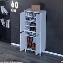 Efna Ayakkabılık - Kapaklı 4 Raf 6 Bölmeli Dar Alanlar İçin Çok Amaçlı Dolap 60 Cm Genişlik Beyaz