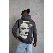 Erkek Baskılı Kapüşonlu 3 İplik Pamuklu Hoodie Sweatshirt - Gri
