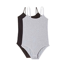 Royaleks 2 Adet İp Askılı Kadın Çıtçıtlı Body Siyah Ve Gri Çok Renkli