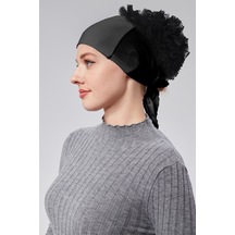 Sonbaharmoda Fırfırlı Bone Likralı Penye Topuz Bone Dantili Siyah