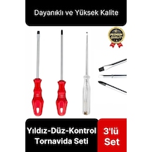 Premium Dayanıklı Ergonomik Vidalama Tamir Tadilat Yıldız Düz Kontrol Kalemi 3'lü Tornavida Seti