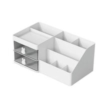 Beyaz Masa Makyaj Organizatör Çekmeceli Çok Bölmeli Kalem Kalem Kart Depolama Tutucu Kozmetik Kırtasiye Malzemesi Saklama Kutusu Ofis Malzemeleri Beyaz