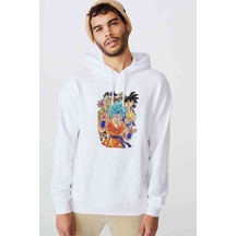 Anime Dragon Ball Baskılı Beyaz Erkek Örme Kapşonlu Sweatshirt (531036284)