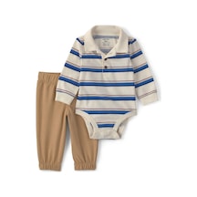 Carter's Erkek Bebek Polo Yaka Uzun Kol Body Pantolon Takım Bej 1
