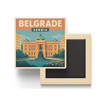 Belgrad Sırbistan - Cumhuriyet Meydanı - Baskılı Buzdolap Magneti Kare 9x9 Cm