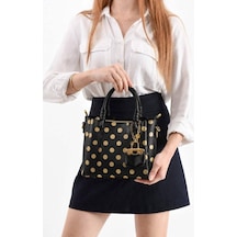 Yeni Sezon Puantiyeli Kadın Charmlı El Omuz Çantası Puantiye Siyah Gold