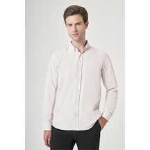 İmza Bej Düğmeli Yaka Oxford Slim Fit Pamuklu Gömlek 1004265284 Koyu Bej