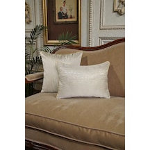 Kırlent Kılıfı Çizgili Desenli Jakarlı Dokuma Kumaş 2'li 45x45 Ve 35x50 Çift Taraflı Biyeli Vizon