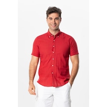 Ada Şile Bezi Kısa Kol Yazlık Erkek Gömlek Kırmızı 3051-kırmızı