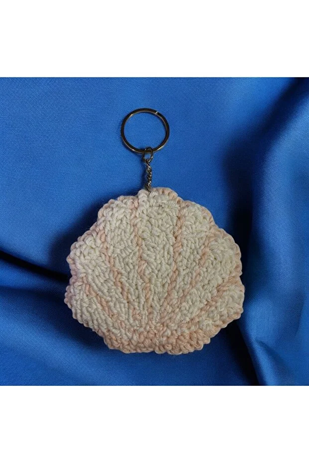 Hand Made Örgü İstridye Anahtarlık Bej