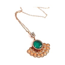 Yeşil Zirkon Taşlı Gümüş Rose Kolye (482810362)