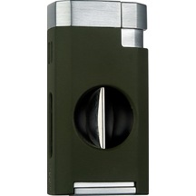 Quantoro Çift Torch Pürmüz V-cut Kesicili Yeşil-gümüş Metal Puro Çakmağı - Trz1067