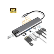 8 In 1 Çift Type-C Usb 3.0 4K Hdmı Rj45 Çevirici Apple Uyumlu MacBook Çoklayıc