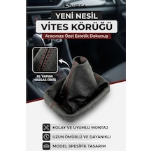 Vites Körüğü Kırmızı Dikişli Deri - Tüm Araçlarla Uyumlu Siyah Vites Kılıfı Vites Körük Siyah - Kırmızı