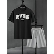 Uyguntarz Unisex New York U.s.a Tasarım Basklı Tshirt Şort Takımı Siyah