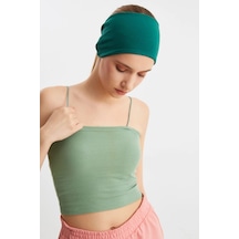 Kadın Çift Taraflı Kullanım Alternatifli Pamuklu Penye Kaymaz Hafif Spor Saç Bandı Bandana - Tek Ebat / Zümrüt Yeşil Zümrüt Yeşil
