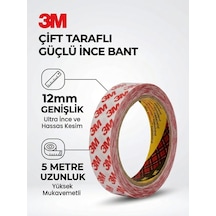 3m Çift Taraflı Güçlü İnce Bant 12 Mm X 5 Metre - Şeffaf Yüksek Yapışma Kuvvetli