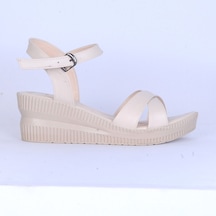 Moda Ayakkabı 151 Ortopedik Cilt 7cm Kadın Sandalet Ayakkabı Krem