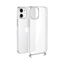 Hippi Apple Uyumlu iPhone 15 Plus Şeffaf Askılı Telefon Kılıfı Beyaz - Şeffaf