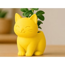 3d Baskı Sevimli Kedi Saksı - Figürlü Sukulent Saksısı-sarı Çok Renkli
