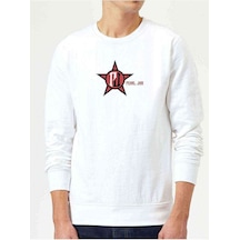 Pearl Jam Logo Baskılı Beyaz Erkek Örme Sweatshirt