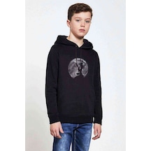 Tshirthane Death Note Ryuk Moon Baskılı Unisex Çocuk Kapüşonlu Siyah Sweat Siyah