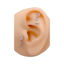 Taşlı Kalp Sallantılı Ay Tragus Helix Piercing 1adet çok renkli