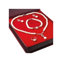 Chavin Inci Rose Gümüş Kolye Küpe Bileklik Yüzük Takım Set Ds45