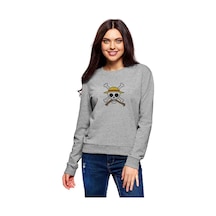 One Piece Luffy Baskılı Gri Kadın Sweatshirt (534804370)