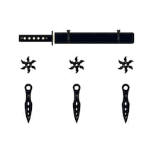 Ahşap Samuray Seti 3 Lü Katana Kılıcı + Kohga + Kunai  Siyah