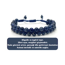 Sertifikalı Lapis Lazuli Çift Sıra Doğal Taş Makrome Bileklik Ayarlanabilir Ölçü Lacivert