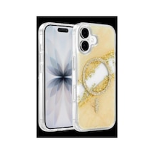 Onegif Apple iPhone Uyumlu 17 Lotus Simli Magsafe Kapak - Gümüş İtdark56999